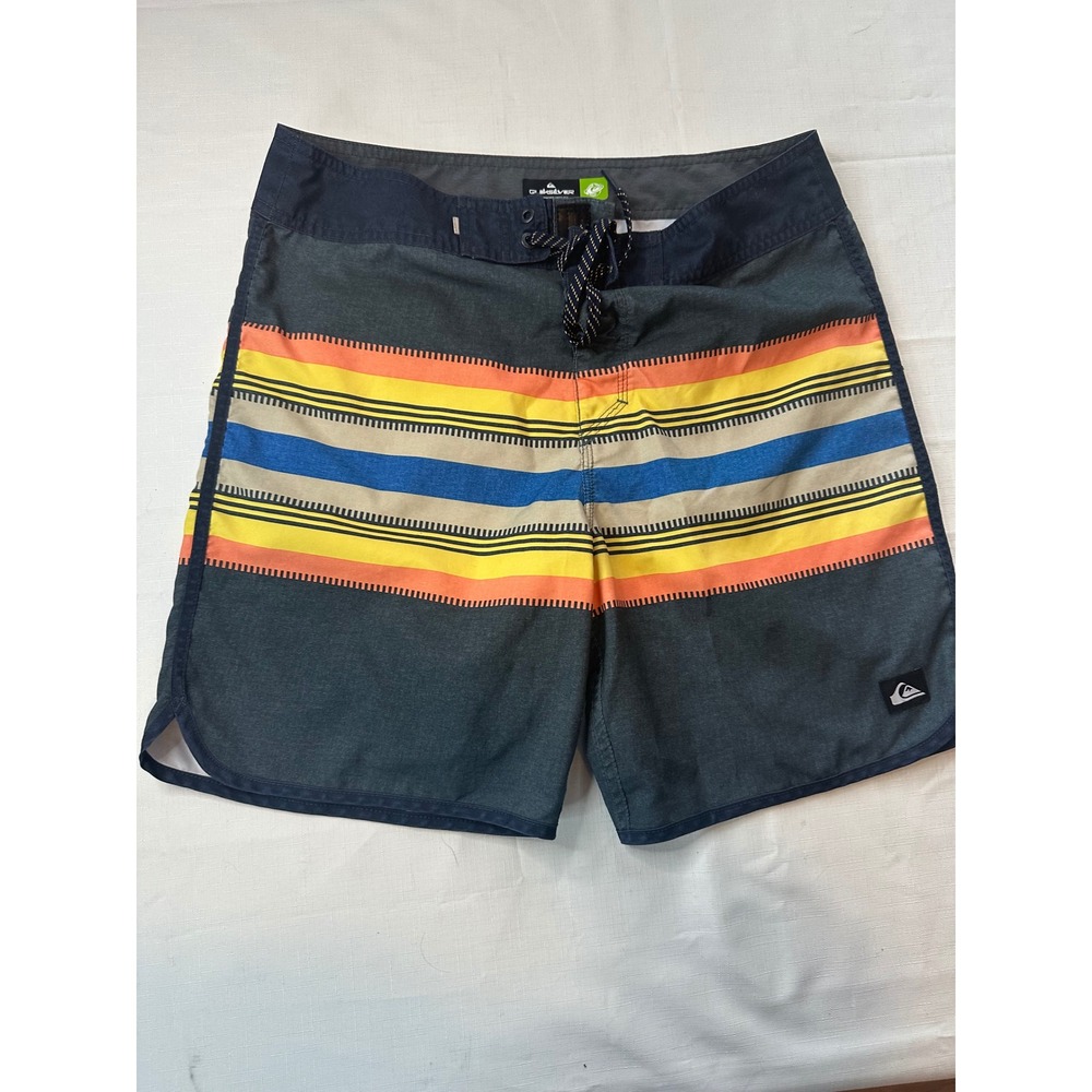 Quiksilver Mens Board‎ Shorts Striped Swim Trunks Size 32 Beach Surf